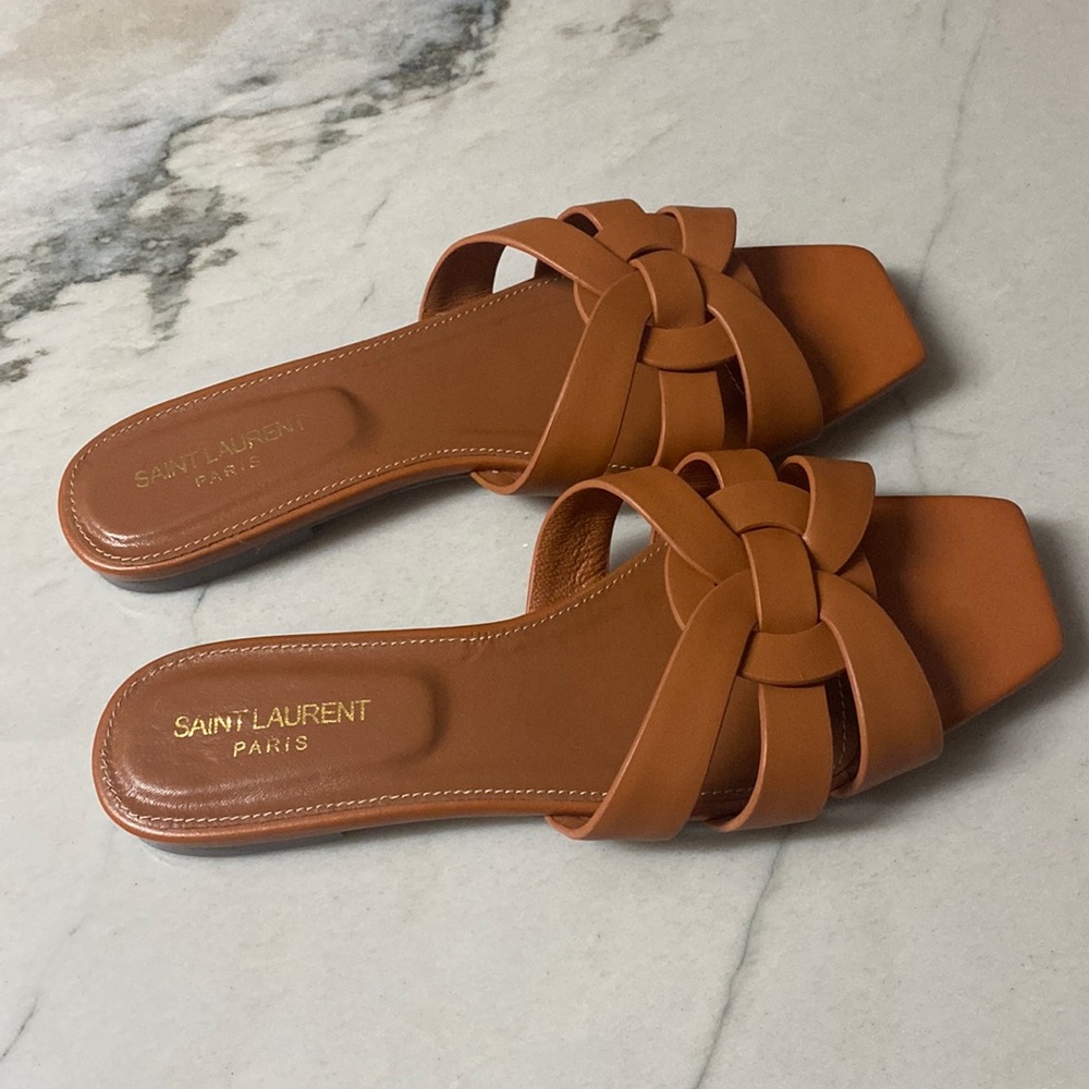 Genuine leather brown flat sandals